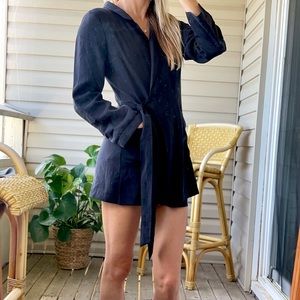Zara wrap jumpsuit skort blazer style small navy